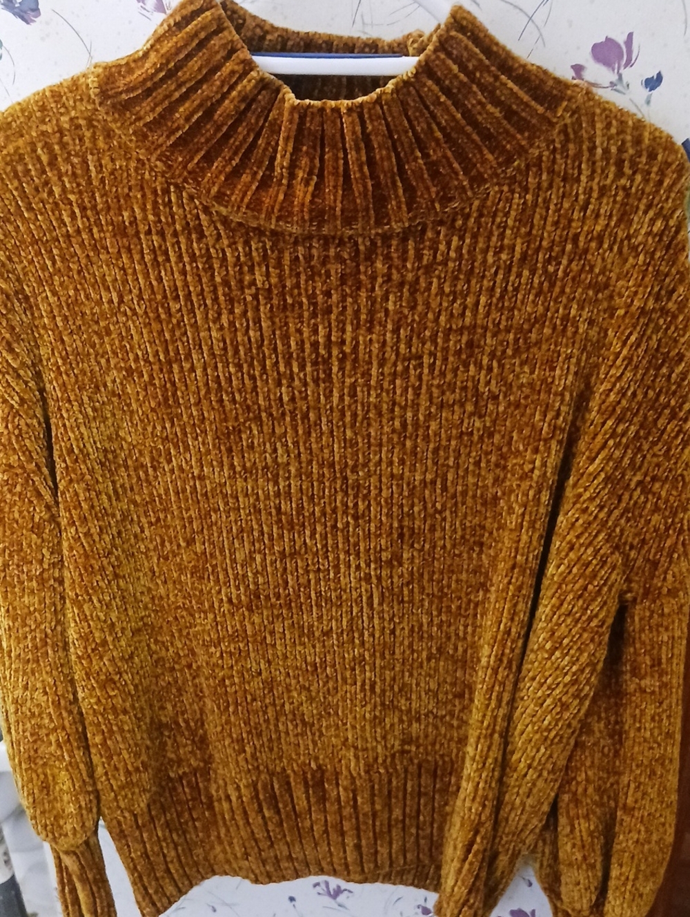 Cynthia Rowley Ribbed Chenille Mock Neck Sweater in Mustard Gold